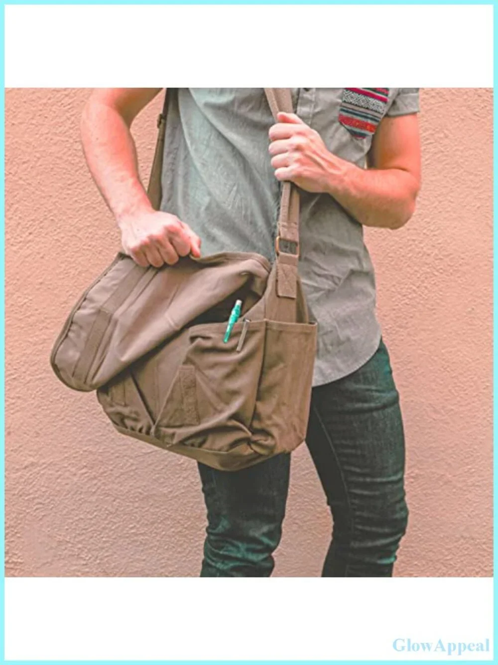 Cotton Canvas Messenger Bag Heavyweight Shoulder Bag Adjustable Strap Travel